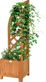 Outsunny Jardiniere cu spalier de colț, orificiu de drenaj, rezistent la intemperii, lemn natural, maro, 32 x 32 x 108 cm | Aosom Romania