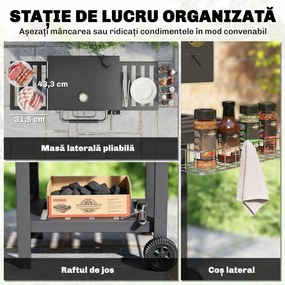 Outsunny grătar pe cărbune, grilă reglabilă, rafturi rabatabile, termometru. | Aosom Romania