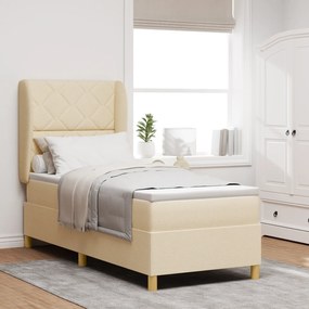 vidaXL Pat box spring cu saltea, crem, 80x200 cm, textil