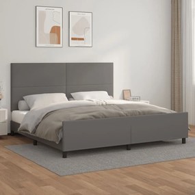 Cadru de pat cu tablie, gri, 200x200 cm, piele ecologica Gri, 200 x 200 cm, Design simplu