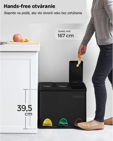 Coș de reciclare SORT 24L (3x8L), negru SongmicsHome