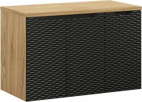 Set dulap baza suspendat 90 cm cu blat si dulap lateral Comad Ocean stejar uleiat si negru mat