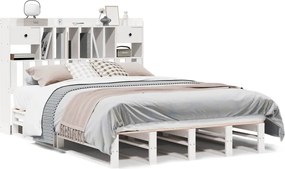 vidaXL Pat cu bibliotecă fără saltea, alb, 160x200 cm, lemn masiv pin