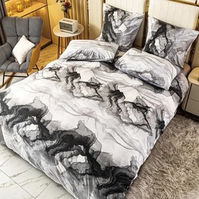 Lenjerie de pat cu 2 fete, policoton, 4 piese, pat 2 persoane, alb / negru, A50-638