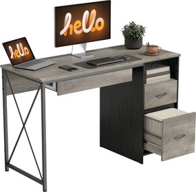 HOMCOM Birou de calculator, 120×50cm, birou cu depozitare, blat pentru tastatură, compartiment deschis și 2 sertare, gri | Aosom Romania