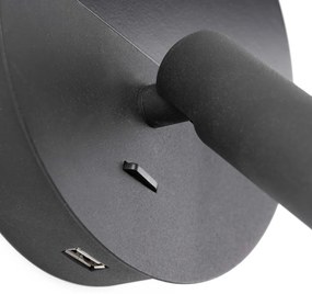 Aplica cu reader LED minimalista cu USB charger DUAS Black