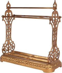Suport pentru umbrele din aluminiu, auriu, cu 3 compartimente, panouri laterale decupate și tavă pentru apă, 60 x 61 x 25 cm, „Aurélie”