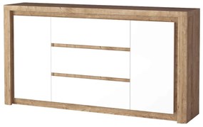 Comodă Livia 08 (cu iluminat LED) (Stejar ribbeck + Alb lucios). 1057864