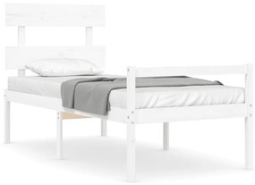 3195337 vidaXL Cadru de pat senior cu tăblie, 90x200 cm, alb, lemn masiv