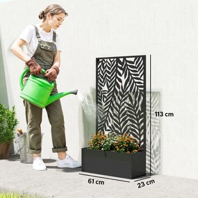 Outsunny Jardinieră cu protecție vizuală jardinieră cu spalier motive cu frunze tropicale 61 x 23 x 113 cm Negru | Aosom Romania