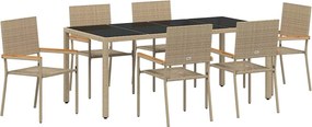 vidaXL Set de masă pentru grădină 7 pcs Bej poliratan