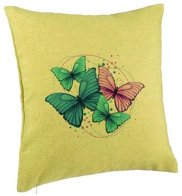 Perna Decorativa, Model Colorful Butterflies, 40x40 cm, Verde, Husa Detasabila, Burduf