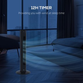 HOMCOM Ventilator Oscilant de Turn, 3 Viteze, Telecomandă, Temporizator, Mod Repaus, Ideal pentru Acasă | Aosom Romania