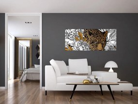 Tablou - Leopard între flori (120x50 cm)