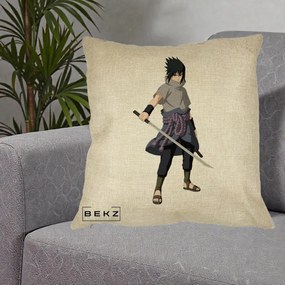 Perna Personalizata Naruto Sasuke Uchiha cu Sabia, 40x40 cm, Crem, Husa Detasabila, Perna Inclusa, BEKZ®