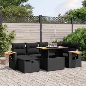 vidaXL Set canapele de grădină cu perne, 7 piese, negru, poliratan