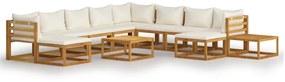 3057650 vidaXL Set mobilier grădină cu perne crem, 12 piese, lemn masiv acacia