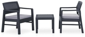 315855 vidaXL Set mobilier de grădină cu perne, 3 piese, gri, plastic