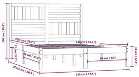 Cadru pat, alb, 140x200 cm,lemn masiv de pin Alb, 140 x 200 cm
