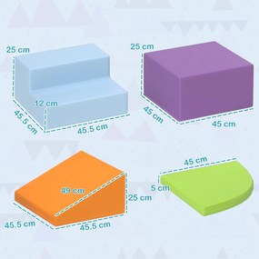 HOMCOM Set 4 Blocuri Moi pentru Copii 1-3 Ani, Spumă și Piele PU, Jucării de Cățărat, Multicolor | Aosom Romania