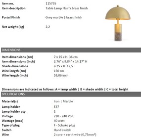 Veioza design LUX marmura gri/ metal alama Flair S