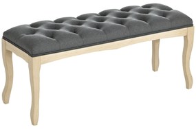 HOMCOM Bancă capitonată stil clasic 110 cm, capăt de pat tapitat cu in, picioare din lemn de hevea sculptat, Lin Gri | Aosom Romania