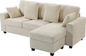 HOMCOM Colțar cu chaiselongue reversibilă, canapea 3 locuri cu aspect de catifea, șezut lat și adânc, perne cu arc, Bej | Aosom Romania