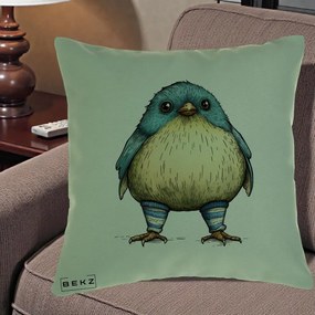 Perna Decorativa Pasare Albastra cu Sosete Albastre, 40x40 cm, Verde, Husa Detasabila, Perna Inclusa, BEKZ®