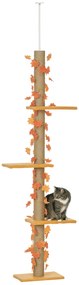 PawHut Arbre à chat cu înălțime reglabilă 202-242 cm cu frunze decorative, zgârier și platforme din plus portocaliu | Aosom Romania