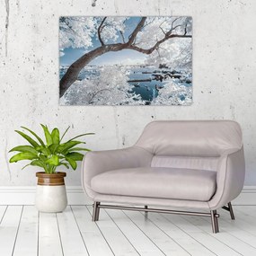 Tablou cu copac înzăpezit lângă apă (90x60 cm)