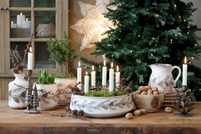 Ghiveci decorativ crem din ceramică, cu motive de ghirlande de brad, D15 cm „Garland”