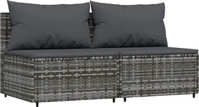 vidaXL Canapele de mijloc de grădină cu perne, 2 buc., gri, poliratan
