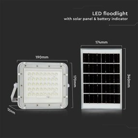 Proiector LED solar de exterior LED/10W/3,2V IP65 6400K alb + telecomandă