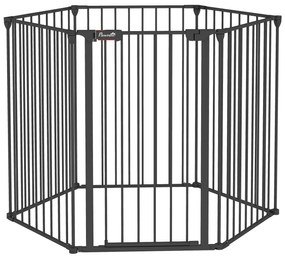 PawHut Poarta Pliabila pentru Caini de Talie Medie Siguranta Modulara Metal si Plastic 123x102x90cm Negru | Aosom Romania