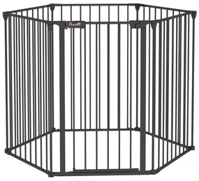 PawHut Poarta Pliabila pentru Caini de Talie Medie Siguranta Modulara Metal si Plastic 123x102x90cm Negru | Aosom Romania