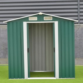 Căsuţă pentru grădină din tablă pentru scule, verde / alb, 2x1,3x1,8 m, HAMAL TIP 1