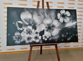 Tablou fantezie florală în alb-negru