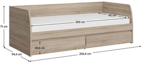 Pat de o persoană 90 cm Nordanas 28 (stejar sonoma) (cu somieră) (cu sp. depozitare). 1097190