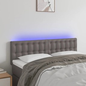 3121706 vidaXL Tăblie de pat cu LED, gri, 144x5x78/88 cm, piele ecologică