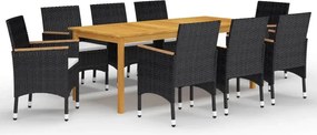 vidaXL Set mobilier de grădină cu perne, 9 piese, negru