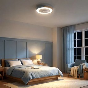 Brilagi - Lampă LED dimabilă cu ventilator, 38 W, 230 V, 50 cm, albastru/stejar + telecomandă