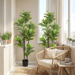 HOMCOM Set de 2 plante artificiale de interior 150 cm, plantă falsă ficus lyre cu ghiveci din ciment, verde | Aosom Romania