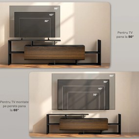 HOMCOM Mobilier TV cu Raft de Perete, Rafturi Deschise și Dulăpior din Lemn, 153,6x25x42 cm, Negru | Aosom Romania