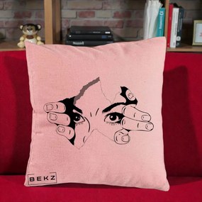 Perna Decorativa Ochi care Rup Suprafata, 40x40 cm, Roz, Husa Detasabila, Perna Inclusa, BEKZ®