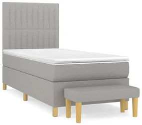 3137293 vidaXL Pat box spring cu saltea, gri deschis, 100x200 cm, textil