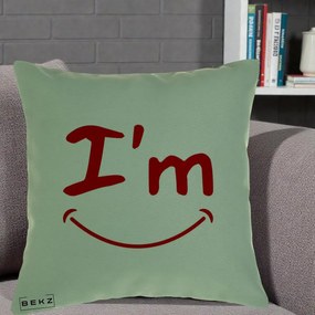 Perna Decorativa I'm Happy Smile, 40x40 cm, Verde, Husa Detasabila, Perna Inclusa, BEKZ®
