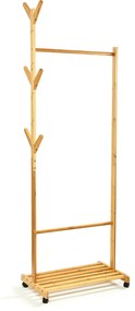 Cuier cu raft, suport pentru haine, 57,5 × 173 cm, design asimetric, bambus