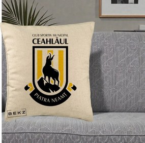 Perna Personalizata CSM Ceahlaul Piatra Neamt Fotbal, 40x40 cm, Bej, Husa Detasabila, Perna Inclusa, BEKZ®