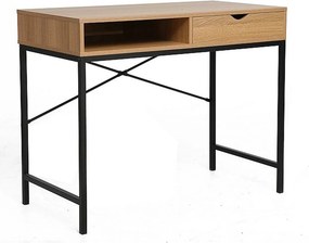 Birou B-027, stejar/negru, PAL/metal, 95x48x76 cm