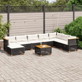 3261962 vidaXL Set mobilier de grădină cu perne, 9 piese, negru, poliratan